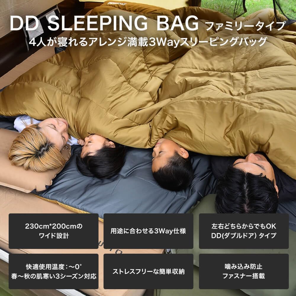 WAQ DD SLEEPINGBAG Family Sleeping Bag Solo Camping Outdoor Double Opening Type 3 Seasons Spring Summer Autumn Comfortable Operating Temperature 0℃ Washable Storage Bag Included