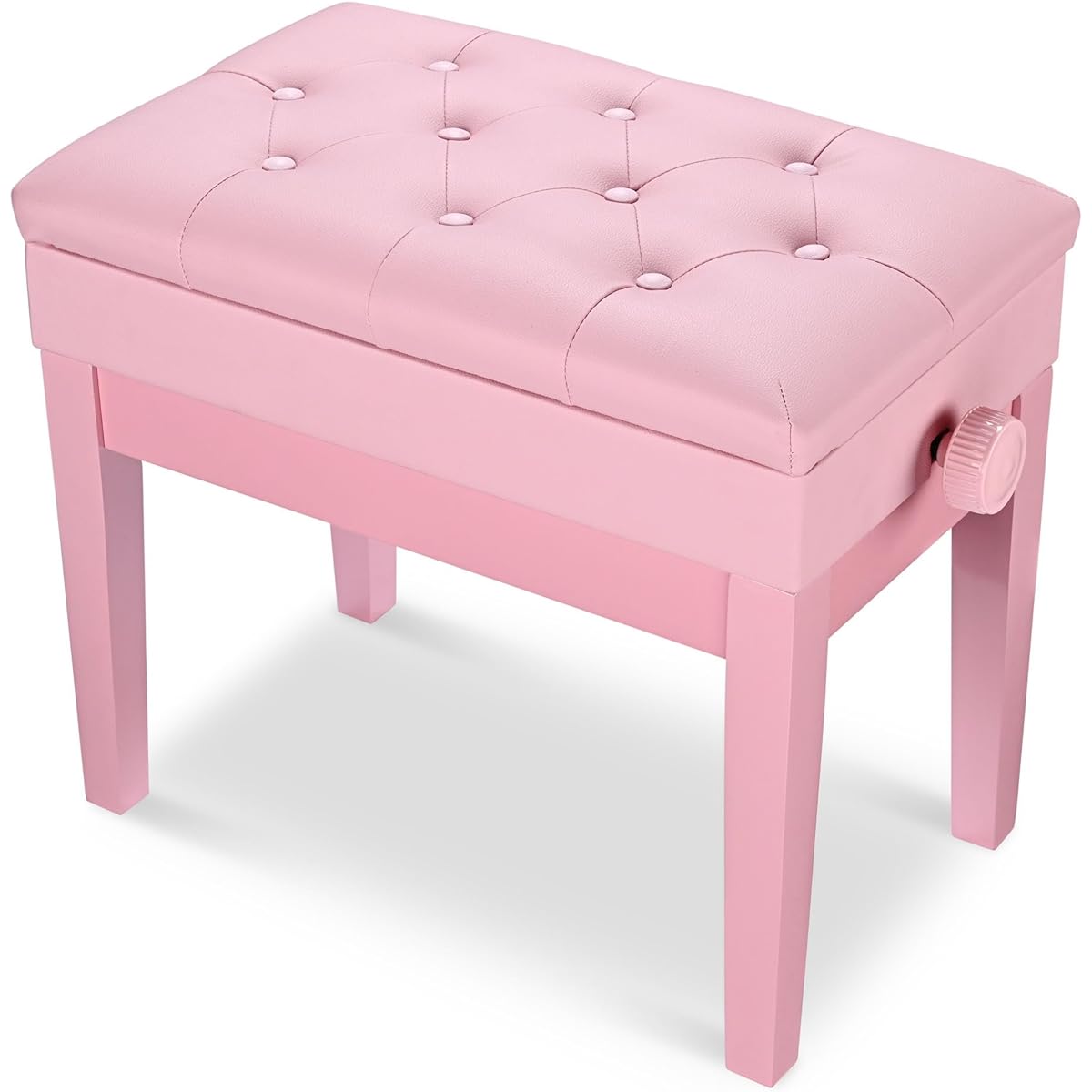 AW Adjustable Height Piano Bench PU Leather Padded Wooden Keyboard Stool Music Book Storage Pink