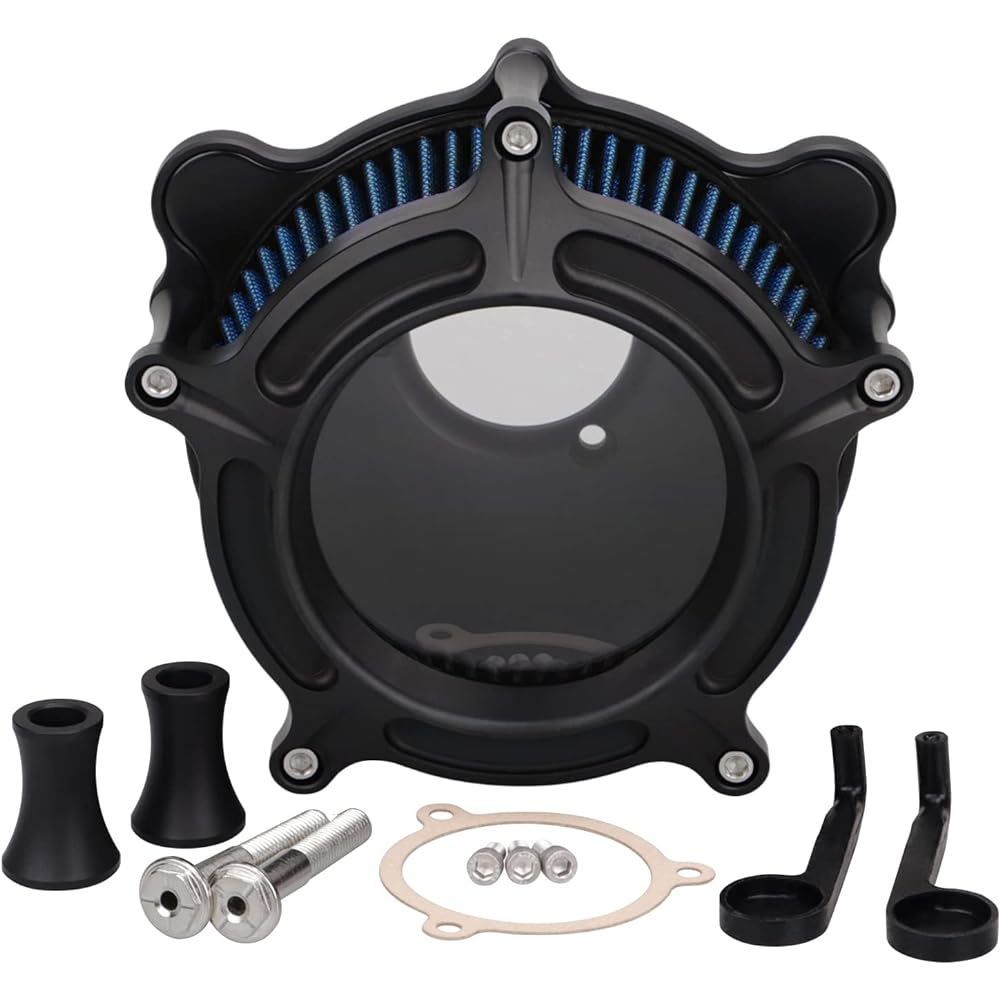 XMMT Matte Black Aluminum Cut Clear Air Cleaner Intake Filter for Harley Touring Street Glide Road Glide 2008-2016 Trike 2008-2016 Softail 2016-2017