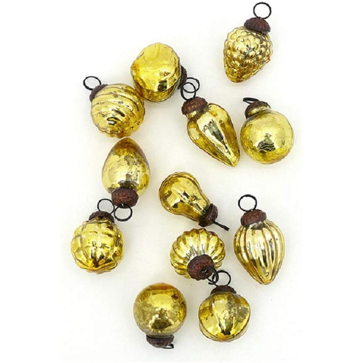 Serene Spaces Living Mini Mercury Glass Ornaments, Set of 12, Holiday Decor, Silver/Copper/Light Gold, SSLBG8065LGLSFS