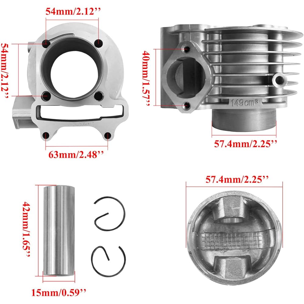PRO BAT 57.5mm/2.25inch Bore Cylinder Kit with Piston for 4 Stroke GY6 150cc ATV 157QMJ Engine