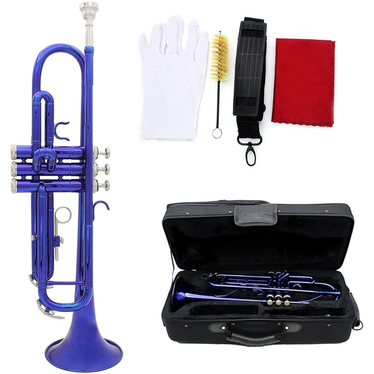Trumpet Mouthpiece Cleaning Brush Cloth Glove with Strap BB B Flat Trumpet Exquisite Brass Trumpet Trumpet Instrument