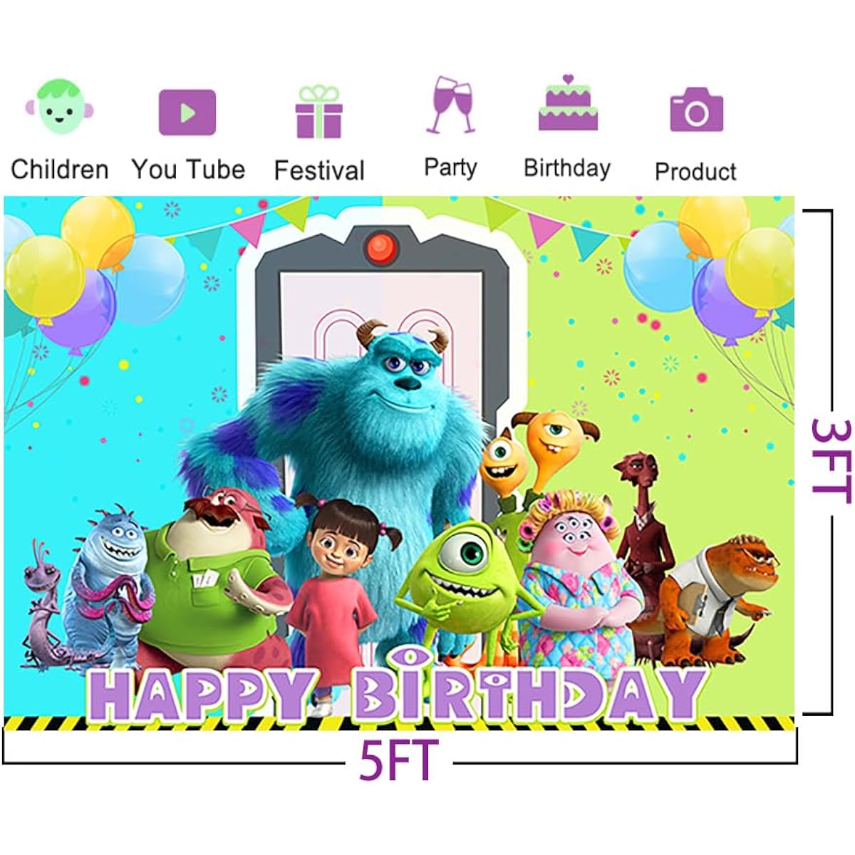 Cartoon Monster Inc Backdrop Birthday Party Supplies 5x3ft Monster Inc Boo Theme Baby Shower Banner Birthday Party Cake Table Decorations