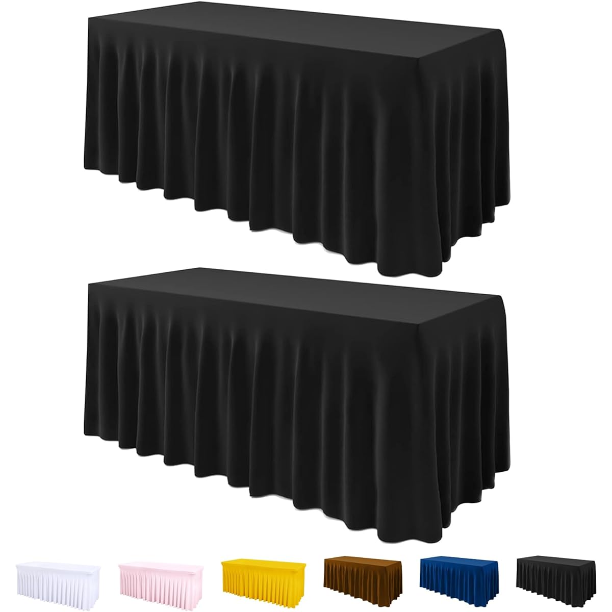 ManMengJi One Piece Table Cover Table Skirt for Rectangular Tables 6ft Spandex Fitted Tablecloth with Ruffle Skirt for Wedding Banquet Party Vendors (Black 2 Pack)