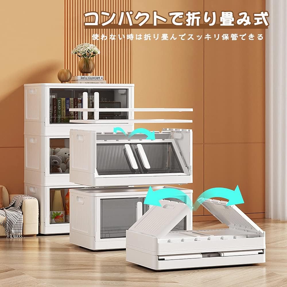 RAIN QUEEN Storage Box, Foldable, with Lid, Front Opening, Container Box, Closet Storage, Clothes Organizing, with Wheels, Storage Box, Stacking, Storage Case, Clothes, Outfit Case, Closet Box, Easy to Assemble, Home Use, Organizing Small Items, Large Ca