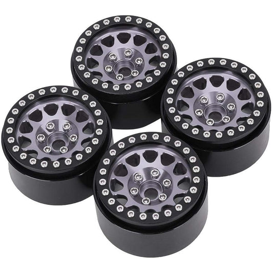 4pcs RC Truck Rims RC Wheel Rims 1:10 RC Crawler Car Wheel Hub Car Tires Axle SCX10/SCX10II/90046/90047 for Tamiya CC01 D90 D110 Metal (Black and Silver)
