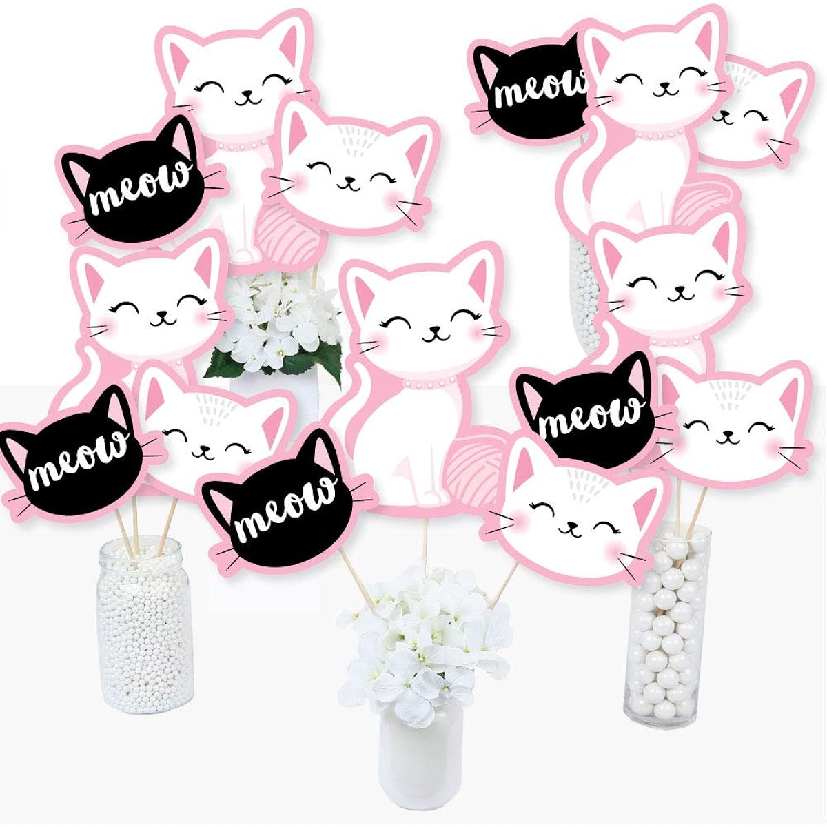 Big Dot of Happiness Purr-fect Kitten Meow Baby Shower Birthday Party Centerpiece Stick Table Topper Set of 15