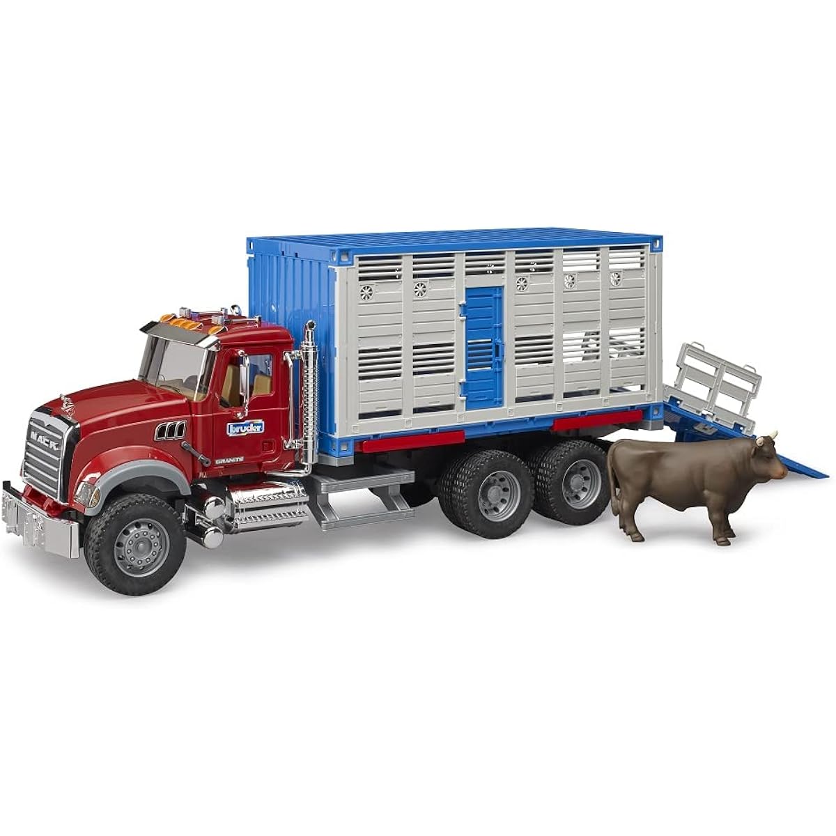 Bruder 02830 Mack Granite Cattle Transportation Truck with 1 head BTA02830