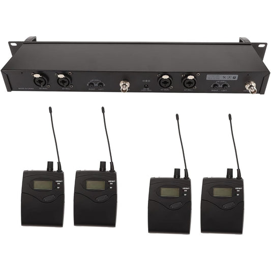 Wireless Earphone Monitor System, 550MHz-580Mhz, 2 Channel 4 Bodypack, Professional All-Metal UHF Stage Monitoring System for Studio (US Plug)