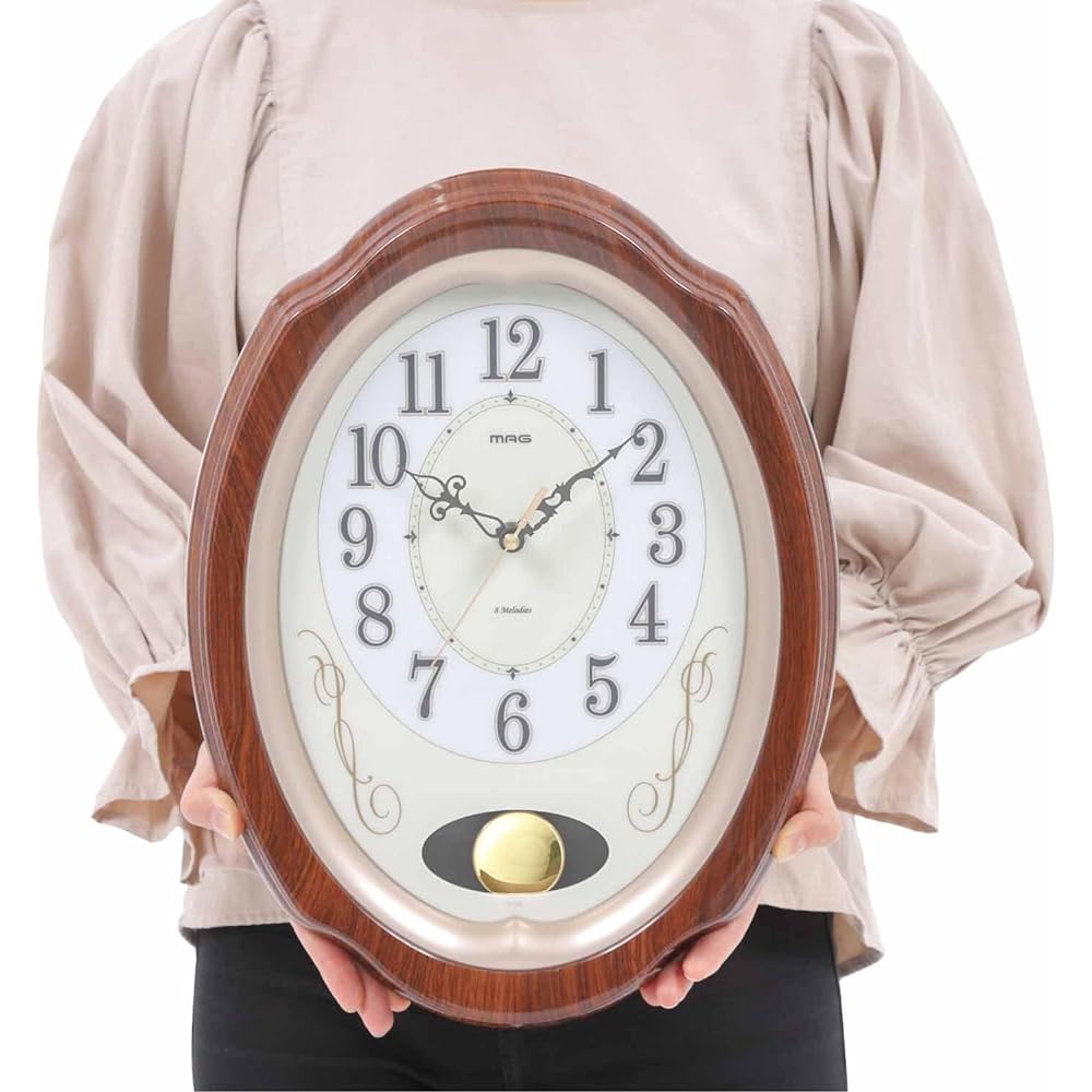 MAG Wall Clock Pendulum Radio Clock Home Concert Melody Time Signal Brown W-788BR-Z