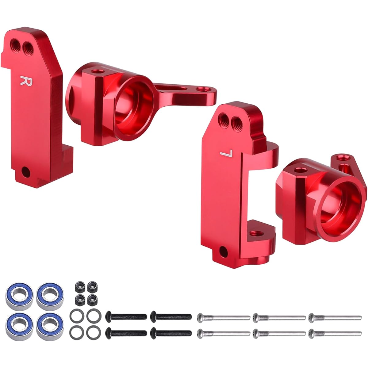 CrazyHobby Aluminum Front Steering Block & Caster Block Kit with Ball Bearings Replacement for 1/10 Traxxas Slash 2WD Stampede Rustler VXL 3632 3736 (Red)