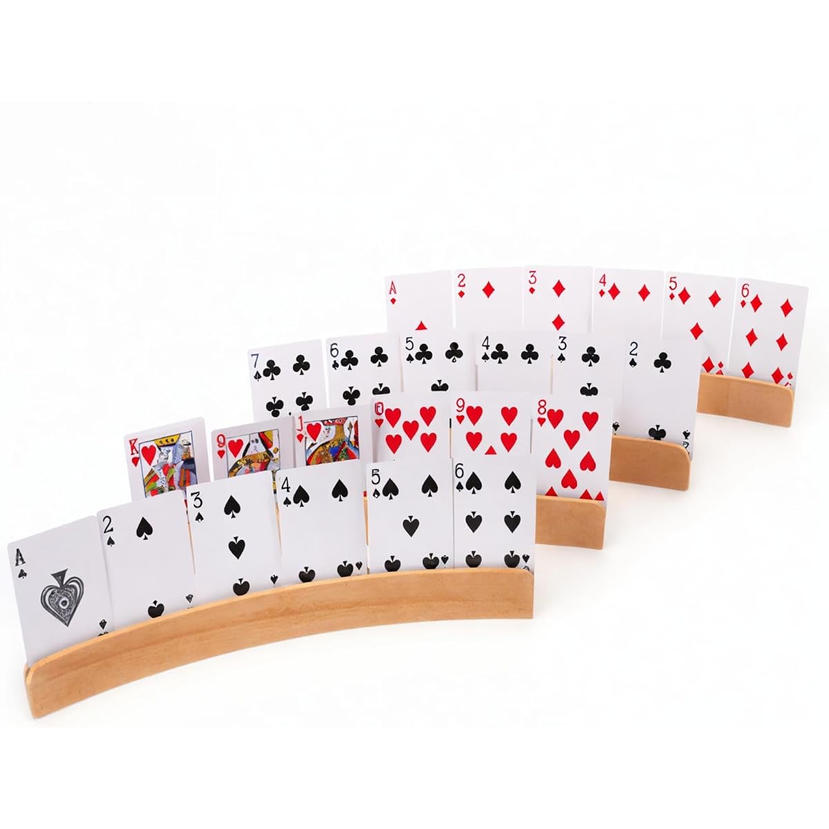 Wizikmuk Wooden Playing Card Holder - Set of 4 Solid Wood Card Organizers for Canasta, Rummy, Uno and More - Great for Seniors and Kids with Arthritis - No More Carpal Tunnel Pain