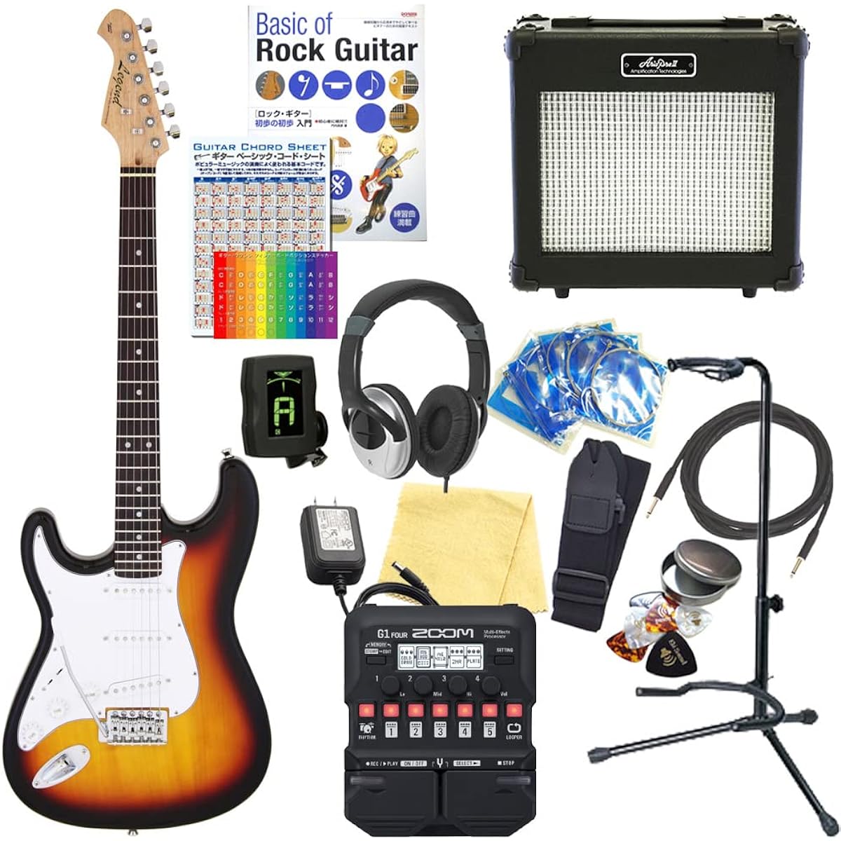 Electric Guitar Left-Handed Beginner Set Stratocaster Type 18-Piece Set Legend LST-Z LH 3TS [ZOOM G1Four Multi-Effector Included]