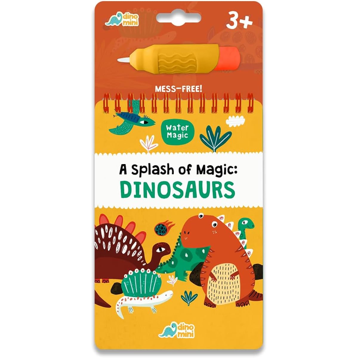 DINO MINI A Splash of Magic - Reusable Water Magic Activity Book - Paint with Water for Kids - No Mess - Water Pen Included (Dinosaur)