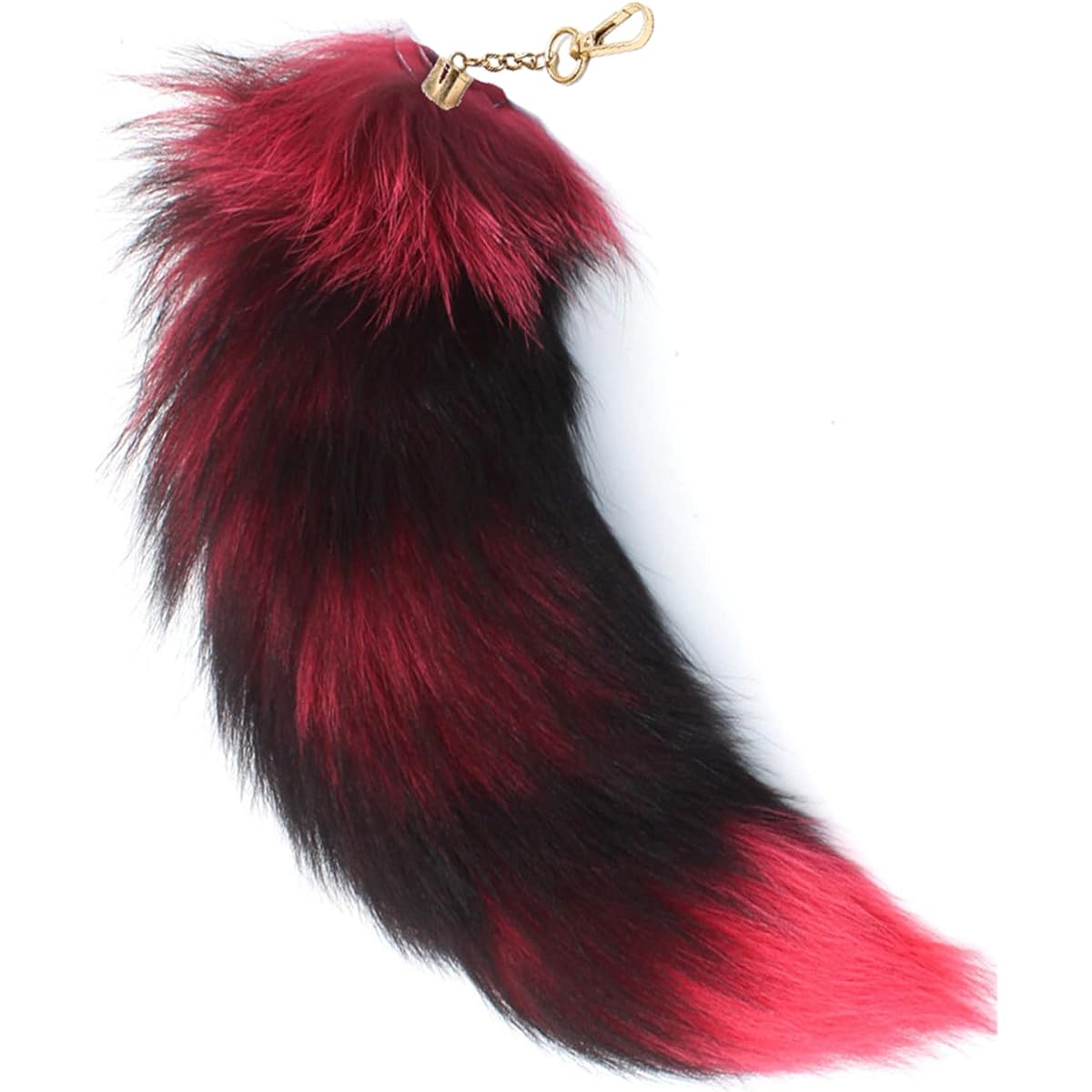 Lupidyyxun Real Fox Tail Fluffy Fur Tail Keychain Black Red White Fox Tail Fur Cosplay Toy for Kids, Wine Red, One Size