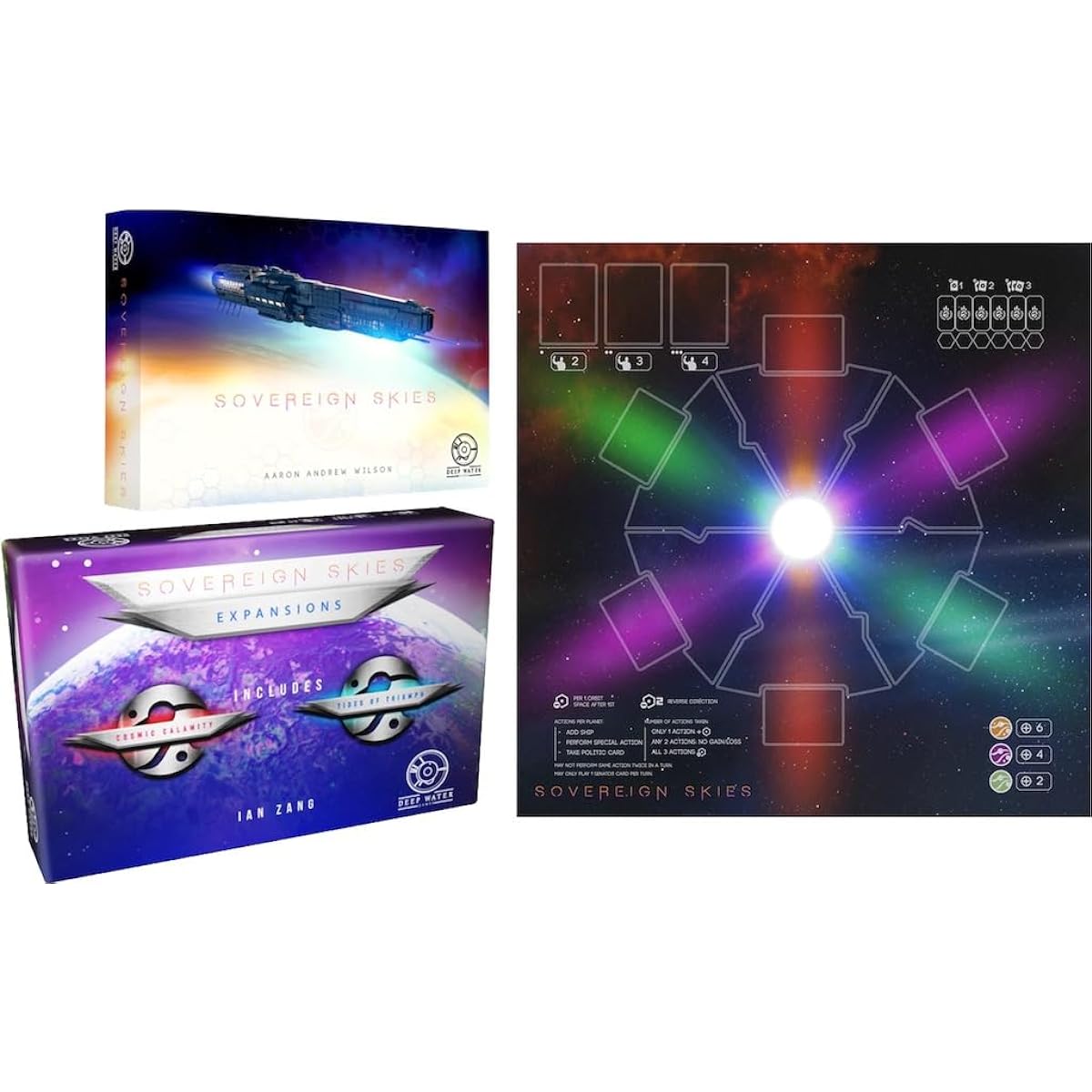 Deep Water Games Sovereign Skies Board Game Deluxe Edition: Core Game Double Expansion Box Large Playmat (3 Items)