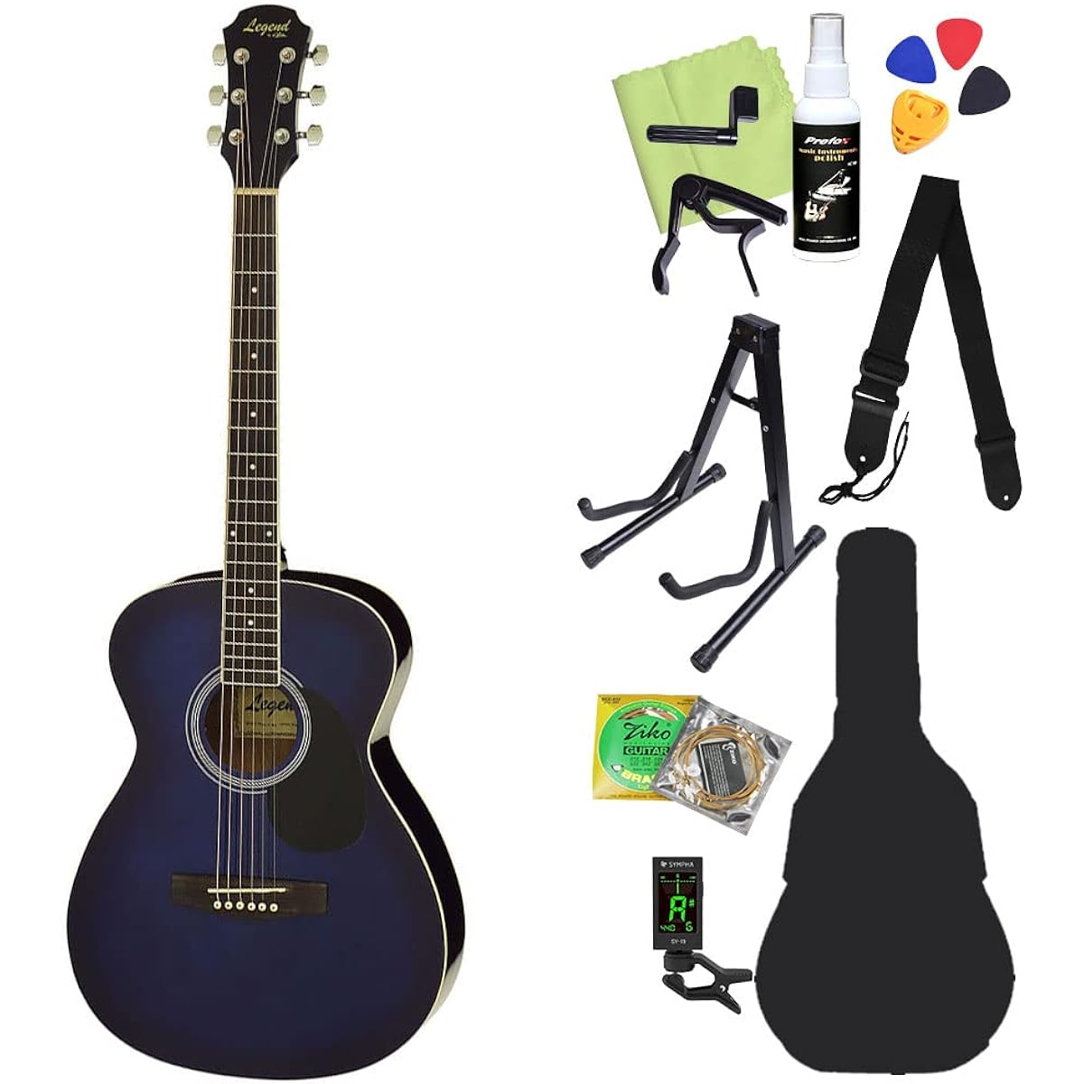 LEGEND FG-15 Acoustic Guitar Beginner 12-piece Set BLS FG15 000 Size Folk Size Legend