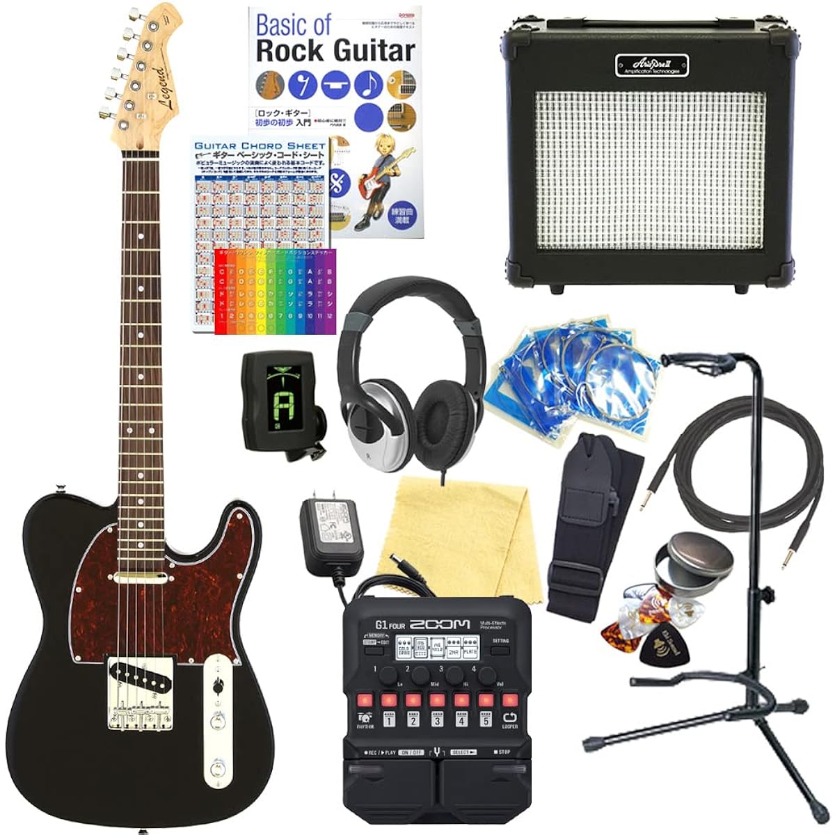 Electric Guitar Beginner Set Telecaster Type 18-piece Set Legend LTE-Z TTBK/R [ZOOM G1Four Multi-Effector Included]