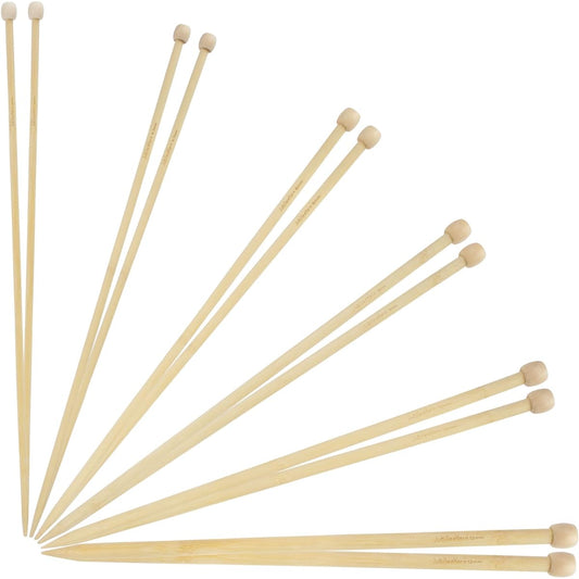 JubileeYarn 16" Jumbo Single Point Bamboo Knitting Needle Set, 6 Sizes 6mm-12mm