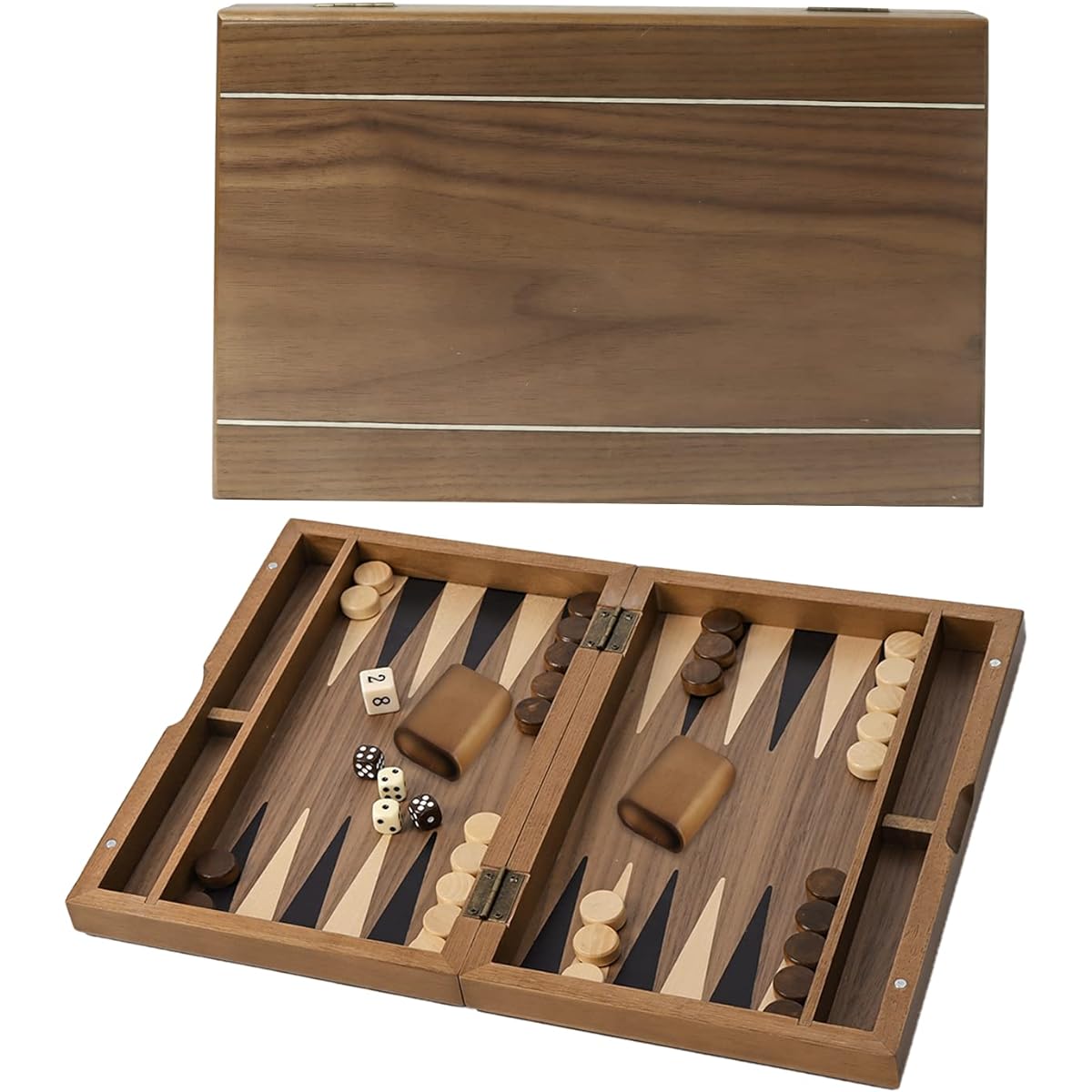 GSE Premium Wooden Folding Inlay Backgammon Board Game Set, Classic Traditional Board Game, Portable Travel Board Game, for Kids and Adults (Classic - 15 Inch)