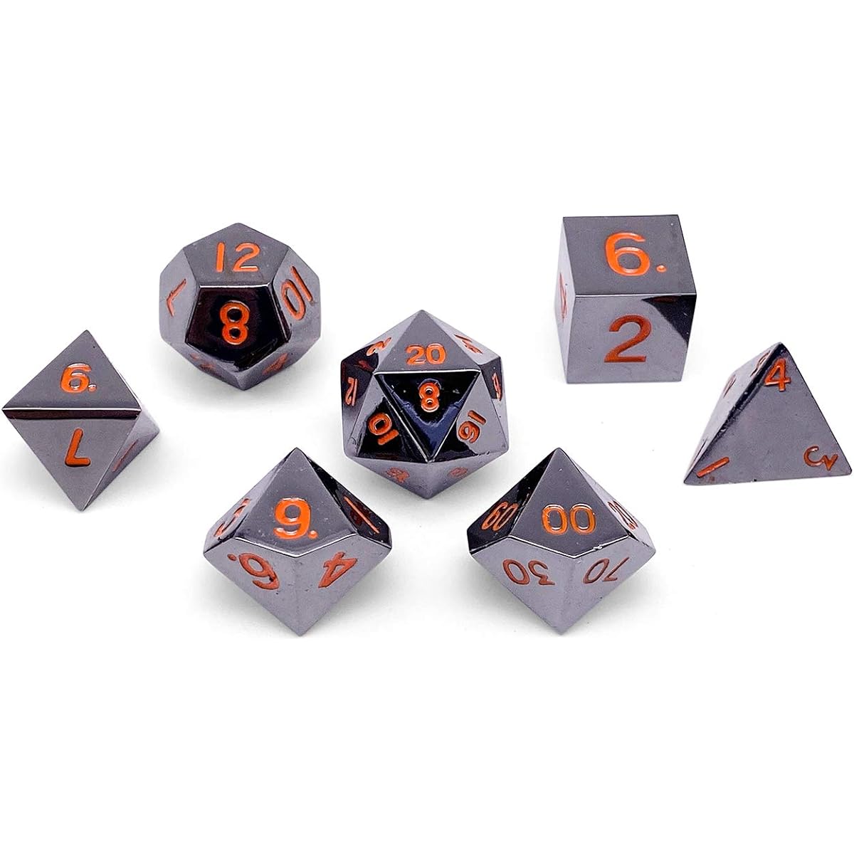 Set of 7 Black Lava Full Metal Polyhedral Dice by Norse Foundry | RPG Math Games DnD Pathfinder ...