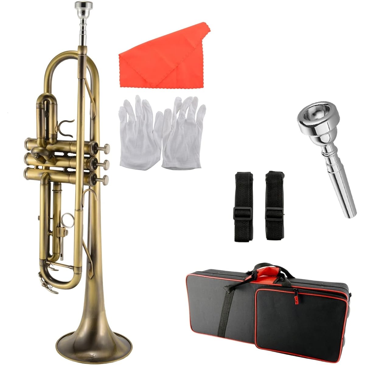Brass B Flat Three Tone Trumpet Instrument Green Antique Beginner Entertainment