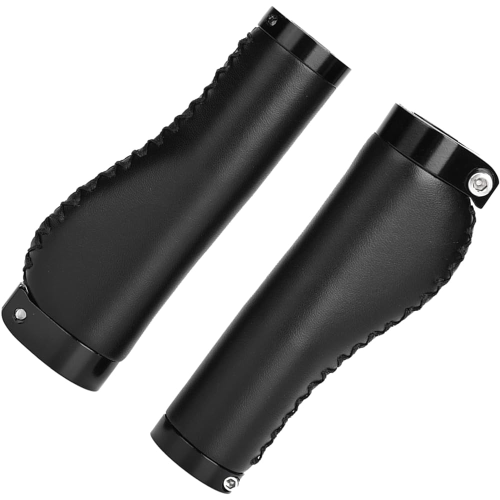 Bicycle Handlebar Grips Ergonomic Leather Bike Grips 1 Pair PU Leather Mountain Bike Folding Bike Cycling Lockable Handle Grips (Black)