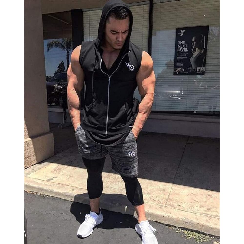 [Aokbok] Sleeveless Parka Men's Hooded Vest Quick Dry Training Sports Wear Sleeveless Gym Muscle Training Body Building Dragonfly