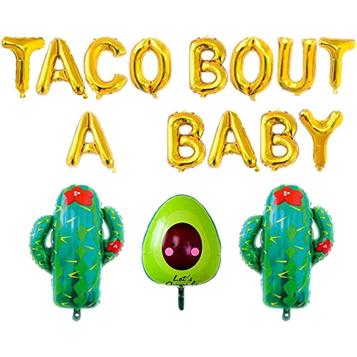16" Gold Foil Balloons Taco Pigeon Baby Cactus Avocado Party Supplies Decoration Fiesta Theme Baby Shower Pregnancy Announcement Letter Balloon Gender Reveal Party Supplies (Pack of 16)