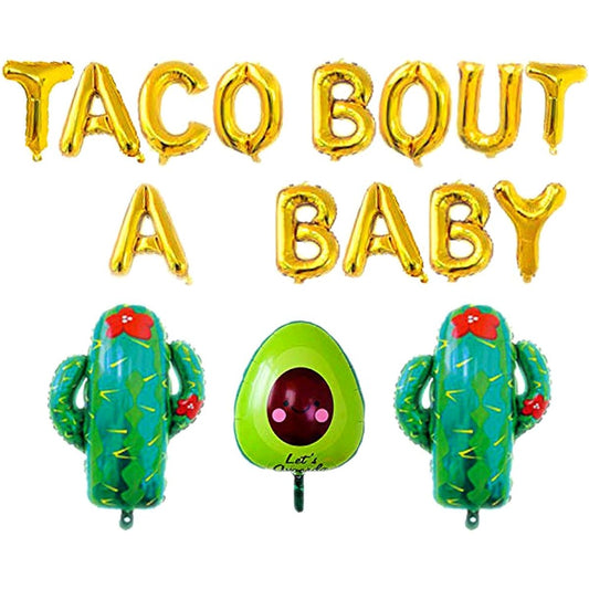 16" Gold Foil Balloons Taco Pigeon Baby Cactus Avocado Party Supplies Decoration Fiesta Theme Baby Shower Pregnancy Announcement Letter Balloon Gender Reveal Party Supplies (Pack of 16)