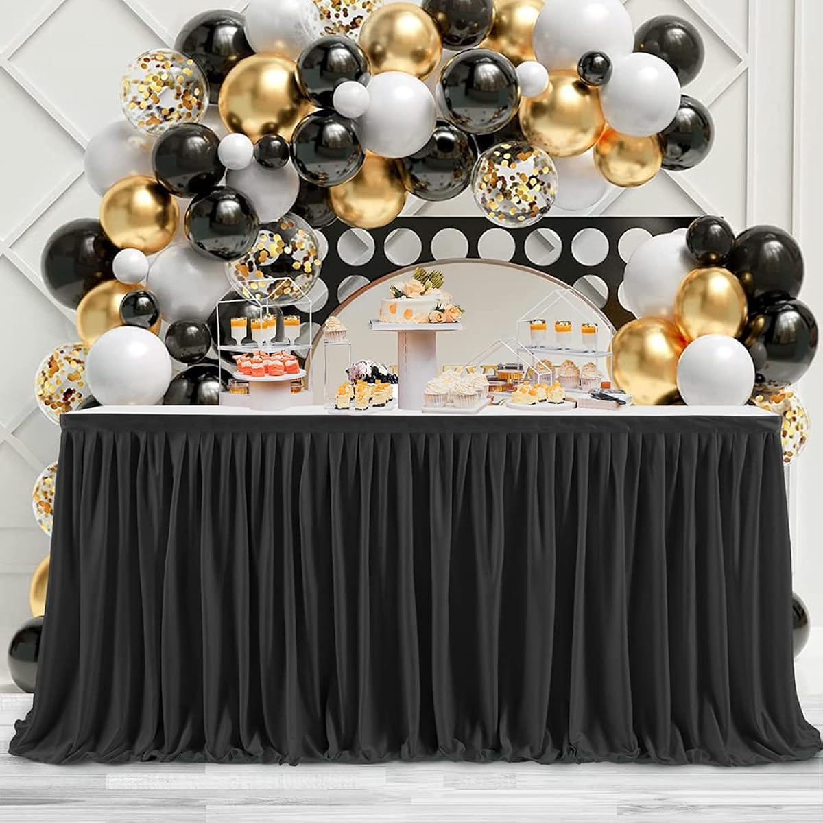 Black 13ft Table Skirt for Rectangular Tables Pleated Tablecloth Skirt for Baby Shower, Baptism, Wedding, Birthday Party, Banquet, Gender Reveal Supplies, Desk, Dessert, Cake Decoration