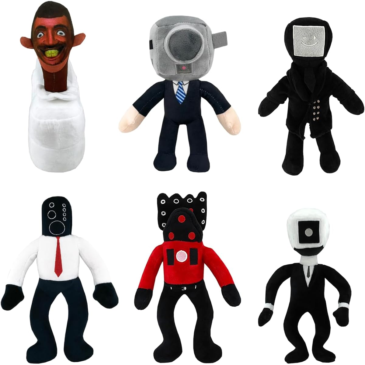 RANJOYUN Skibidi Toilet Plush Toy 11" Speakean Cameraman Speakerman Titan TV Man Boss Stuffed Animal Plush Doll Toy Collector Gift for Kids Fans Birthday (6pcs)