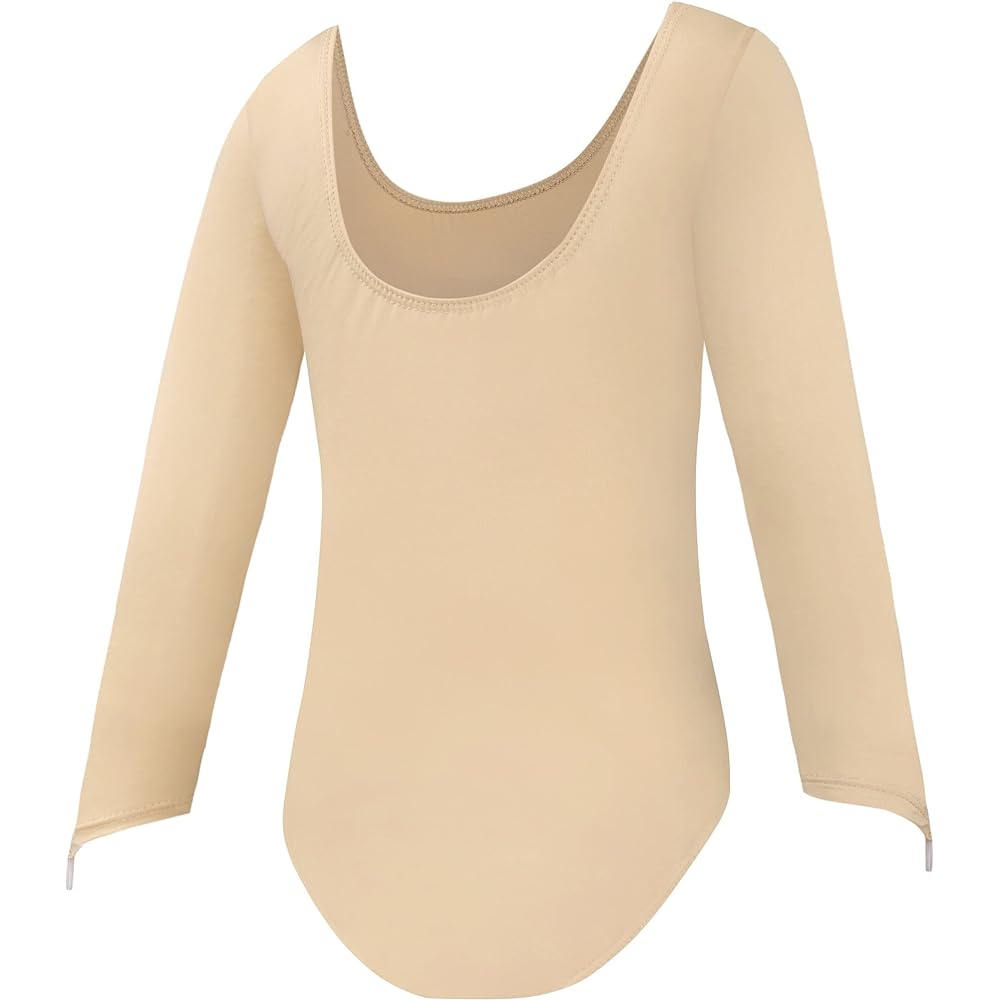 [Aigoda] Ballet Body Foundation Long Sleeve Leotard Kids Adults Underwear Ballet Inner Ballet Underwear Rhythmic Gymnastics (Beige-No Snaps, M (100-115cm))