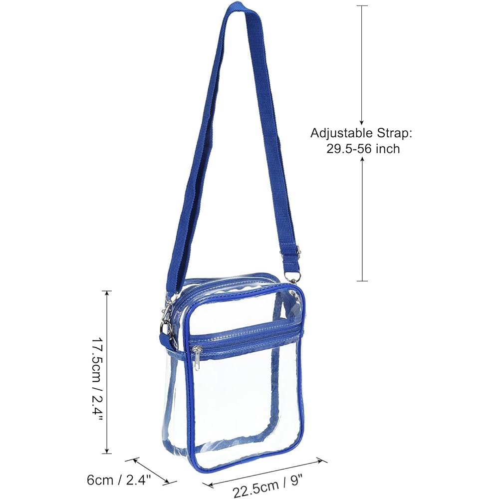 PATIKIL 9" x 7" Clear Crossbody Bag with Shoulder Strap Stadium Approved PVC Transparent Purse Bag for Sports Events Concerts Festivals Blue