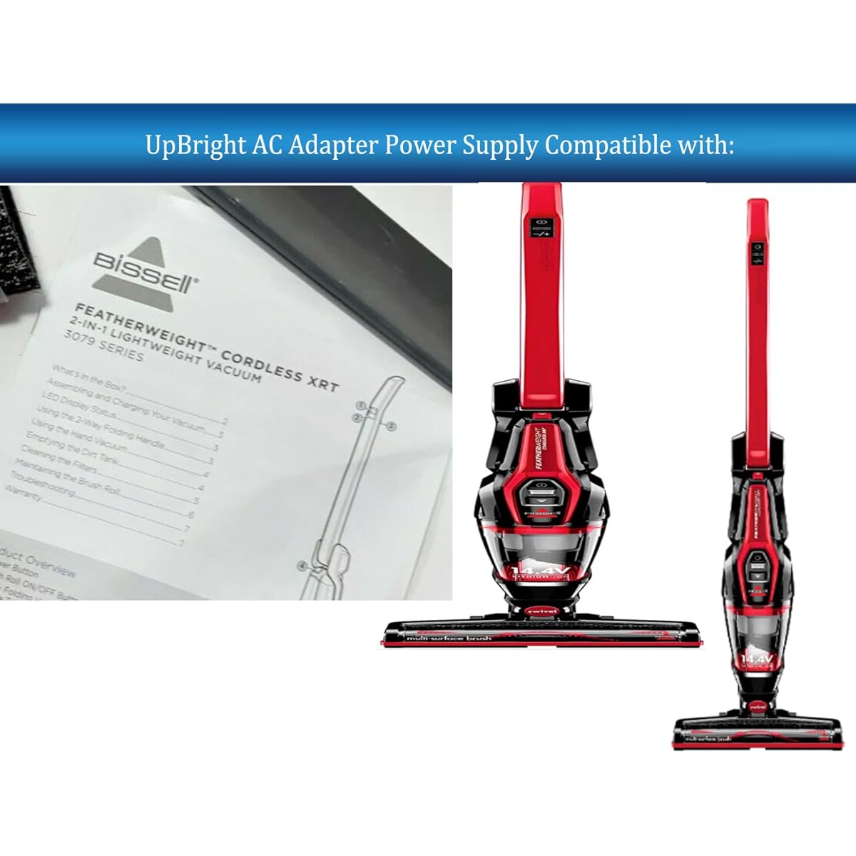 UpBright AC/DC Adapter Bissell 3079 Ultralight Cordless XRT 3192 31921 31927 3192C Series ReadyClean 14.4V Lithium Li-ion Battery Stick Vacuum Cleaner E-Tek ZD12D170080US # 1616327 Charger