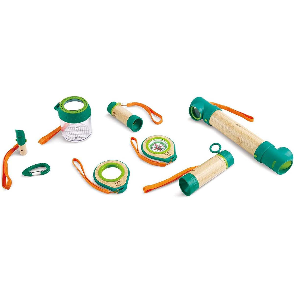 Hape 8 in 1 Nature Fun Bamboo Exploration Kit for Kids Ages 4+ Includes Flashlight, Telescope, Compass, Periscope, and Specimen Bottle