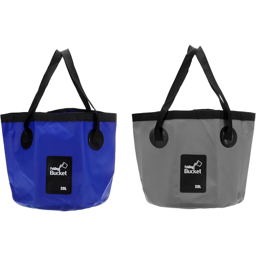 PATIKIL 5.3 Gallon 20L Collapsible Bucket 2 Pieces Travel Portable Water Storage Container Foldable Foot Washer for Travel Camping Fishing Gray Dark Blue