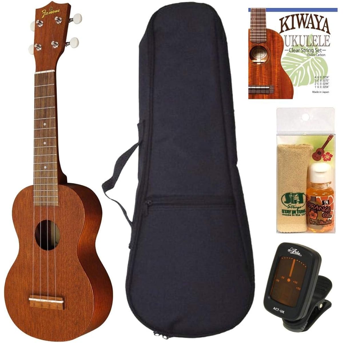 [Standard 5-piece set] Famous FS-1G [New specifications] Famous domestic standard ukulele introductory set