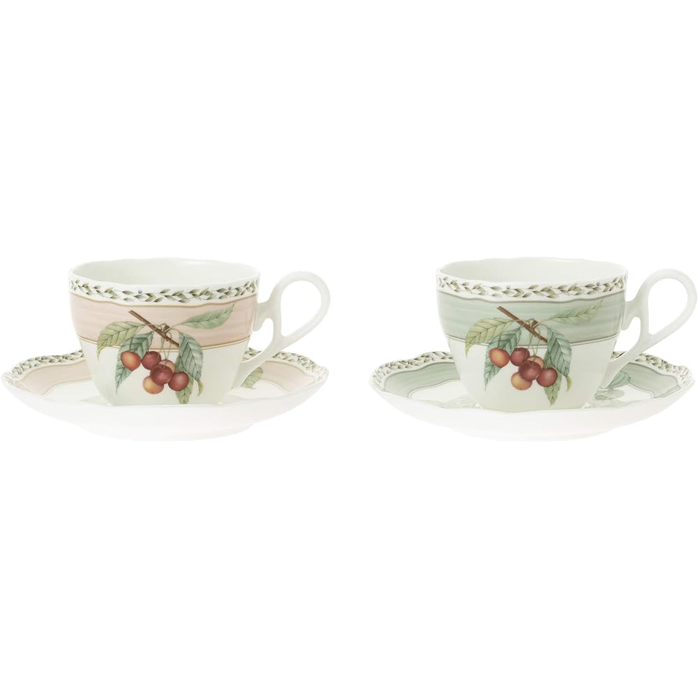 Noritake Cup & Saucer (Pair Set) (Coffee Tea Use) 250cc Orchard Garden Microwave Safe 2 Bone China P97887/4911-12
