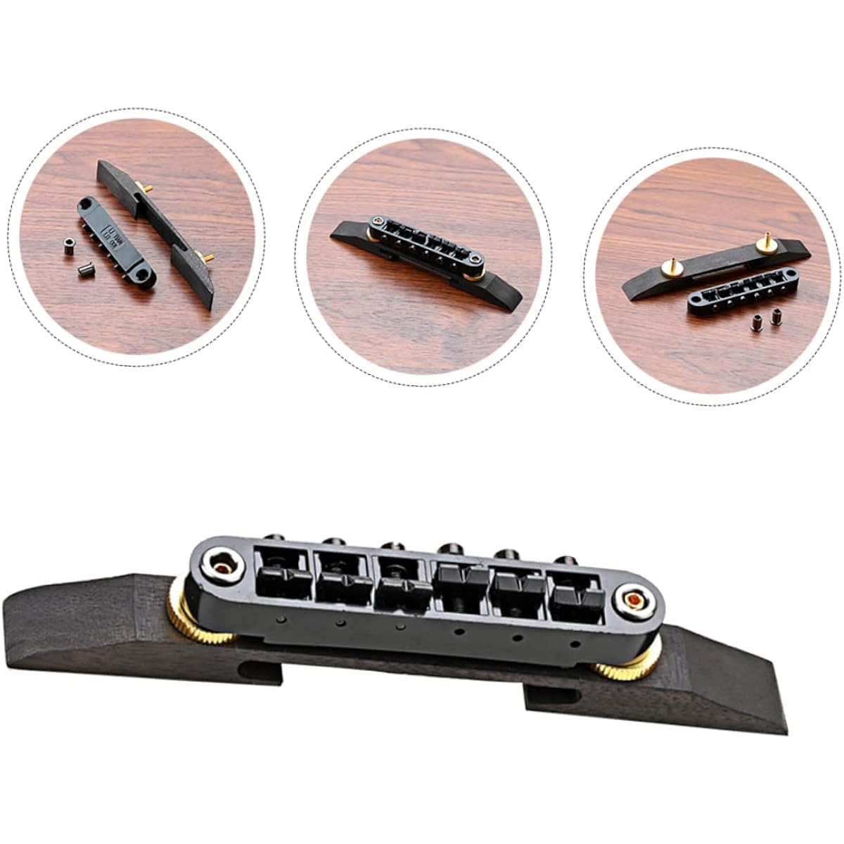 VICASKY Guitar Parts 5pcs 6 Bridge Bass Parts Saddle Bridge Strain Plate Bridge Back Bridge Adjustable Bridge Guitar Wood Scroll Wheel Guitar Tone