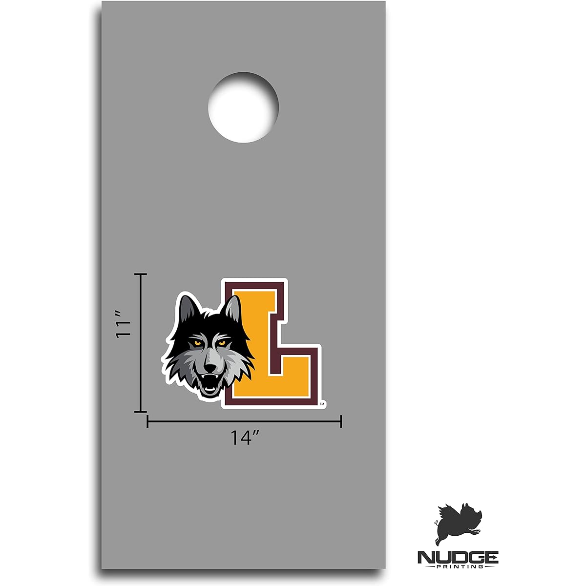 Nudge Nudge Printing Officially Licensed College Cornhole Decal Sticker (Loyola University Chicago L-Wolf)