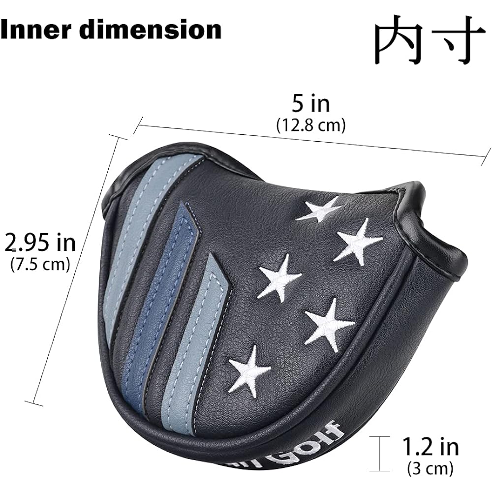CRAFTSMAN Golf Putter Cover Compatible with Small Mallet Type Compatible with Side Shaft Club Head Cover Magnetic Closure Star Embroidery Synthetic Leather Dark Blue