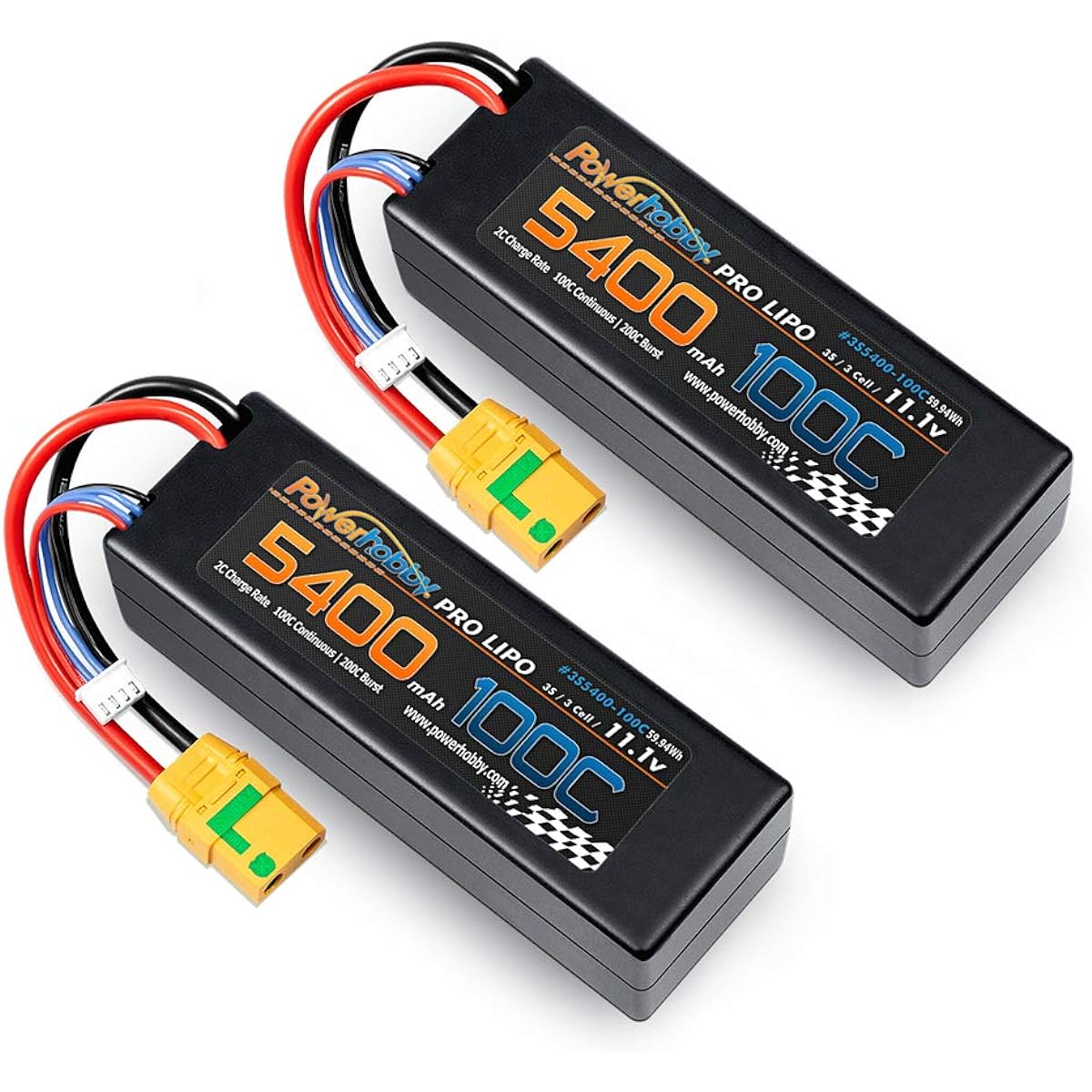 Powerhobby 3s 11.1v 5400mah 100c Lipo Battery with XT90 Plug and Hard Case (2 Pack) Compatible with: Arrma Kraton Nero Tyhpon Senton Tailon Outcast FAZON
