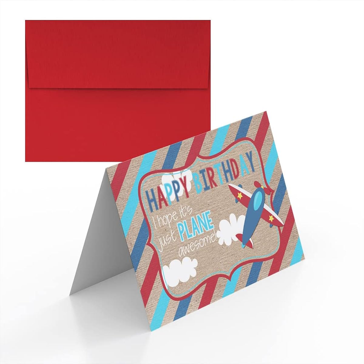 AmandaCreation Airplane Birthday Pun Theme Single (1) Blank Birthday Cards for Any Occasion to Send to Friends and Family 4" x 6" (Folded) Fill Out Greeting Cards