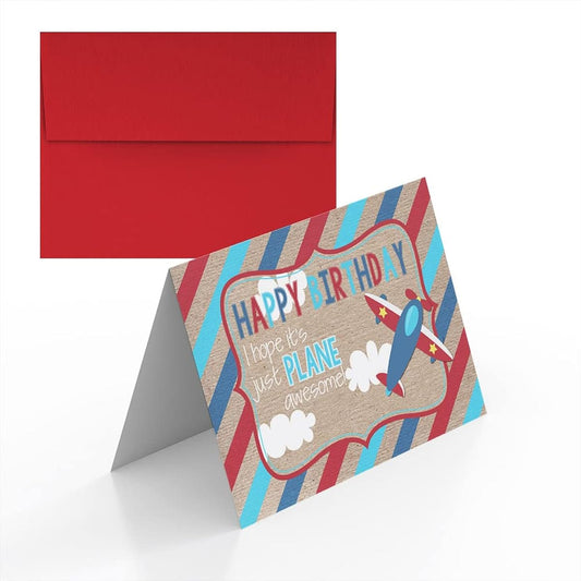 AmandaCreation Airplane Birthday Pun Theme Single (1) Blank Birthday Cards for Any Occasion to Send to Friends and Family 4" x 6" (Folded) Fill Out Greeting Cards