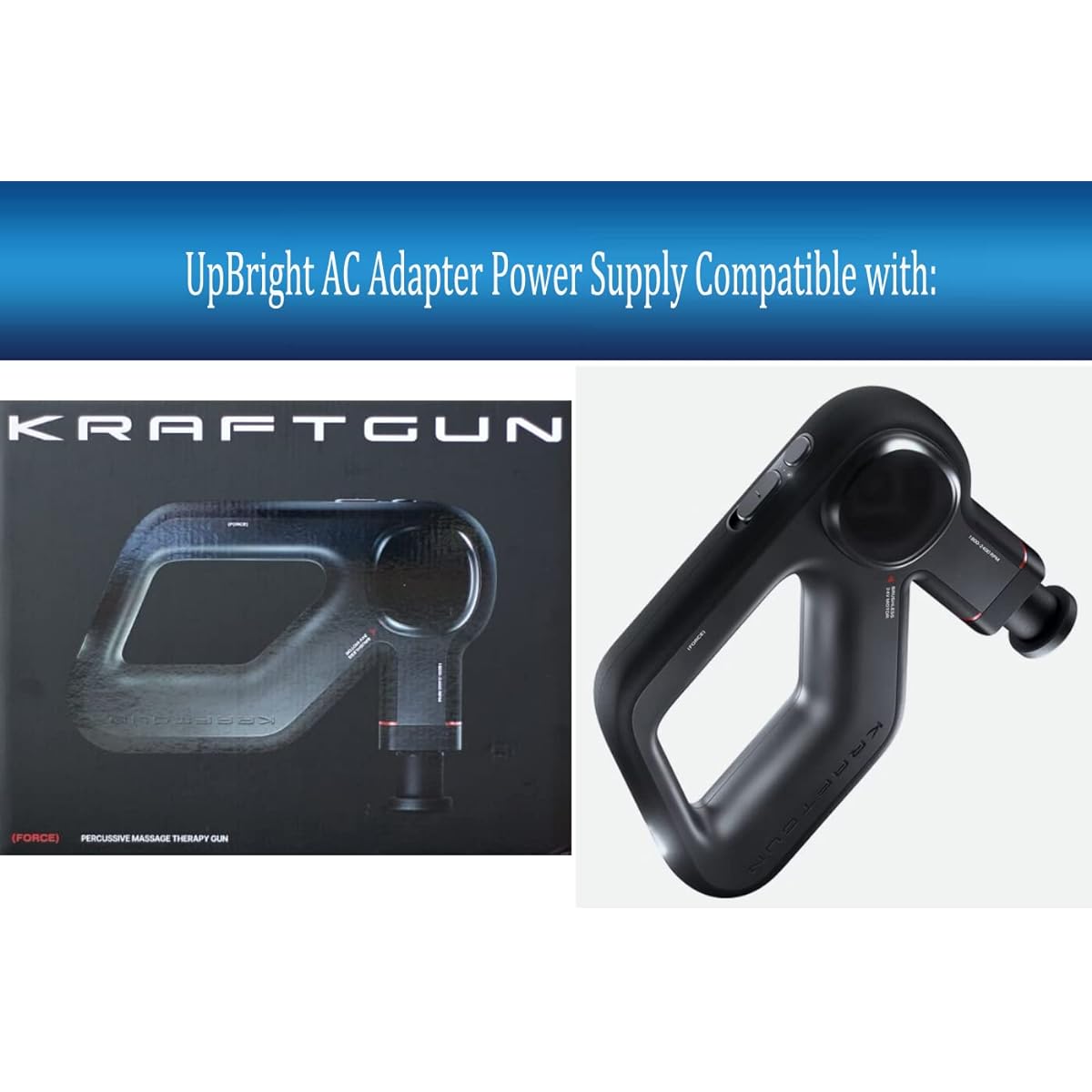 UpBright AC/DC Adapter Compatible with KraftGun Force Craft Gun 3 Speed Quiet Muscle Massage Gun Deep Tissue Percussion Therapy Vibration Massager Power Cord Cable PS Battery Charger Main PSU
