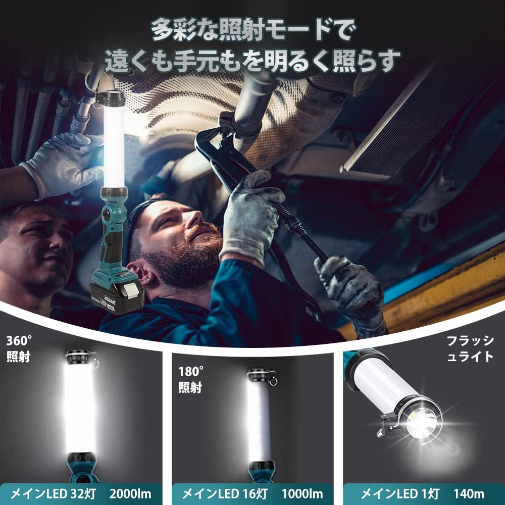 Rechargeable LED Work Light 18V Makita Light Floodlight Work Light 26W 2000lm 360° Irradiation Foldable Metal Hook Makita 14.4/18V Battery Compatible Emergency Lighting for Power Outages Automotive Maintenance Fishing Night Work Night Fishing Outdoor Cam