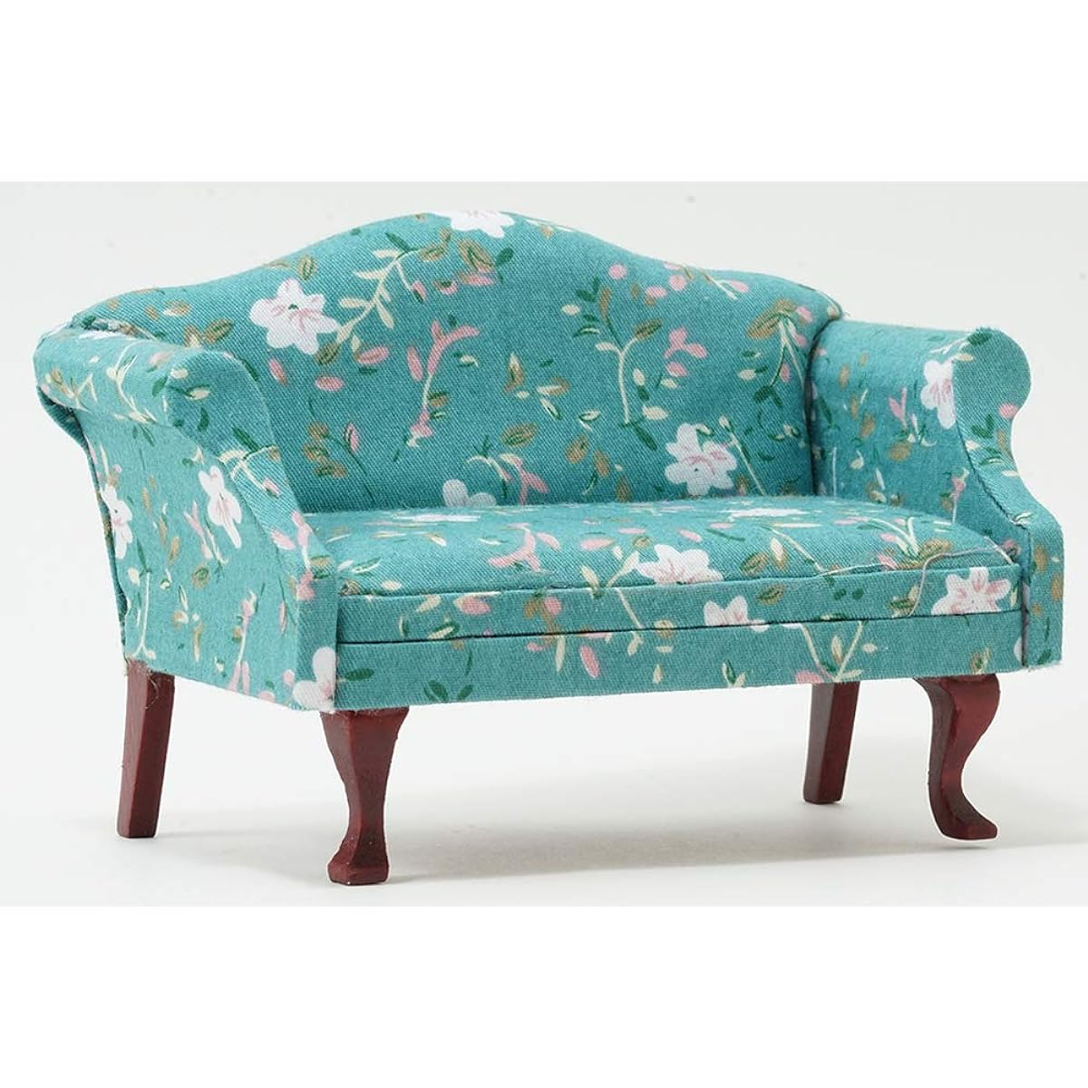Classics by Handley Dollhouse Miniature Sofa Mahogany Turquoise Floral Fabric