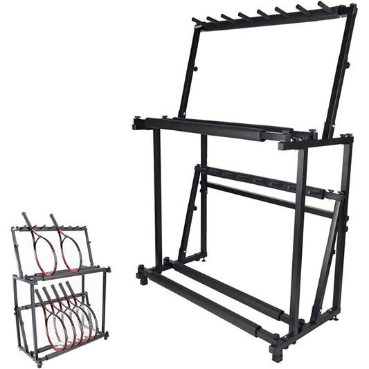 2023 Newest Ball Organizer Basket Stand Rack Multi-Stand for Tennis Rackets, Violins, Ukuleles, Badminton Racket Holders, Guitars Black Soft Foam Arms and Adjustable Height
