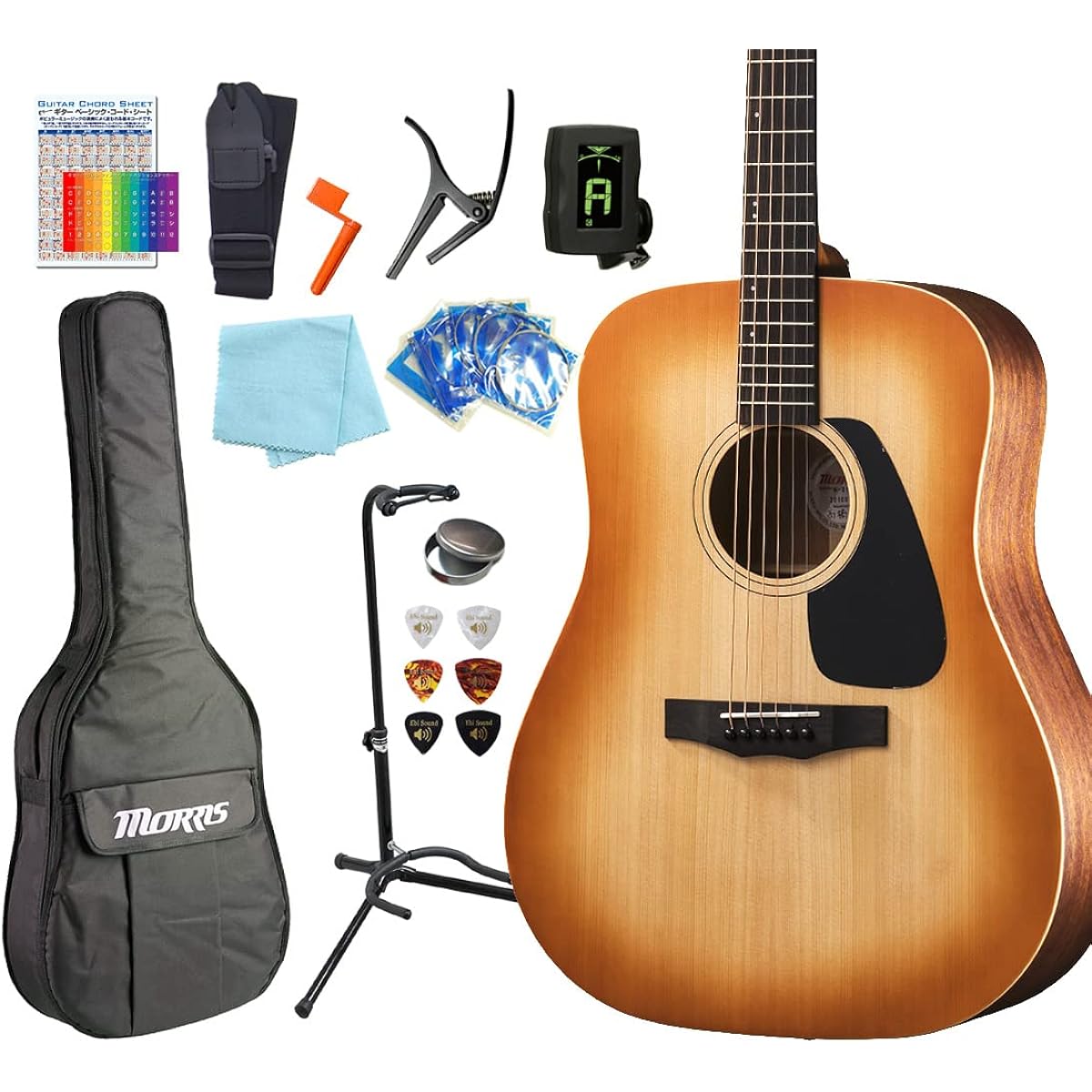 Morris Beginner's Guide 13 Piece Set MORRIS F-011 Acoustic Guitar HS [98765] [Safe to ship after inspection]